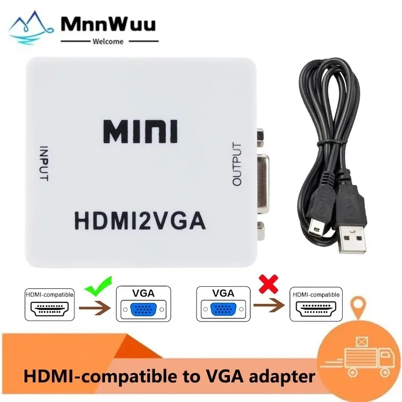 MnnWuu 1080P HDMI-compatible to VGA Adapter HDMI2VGA Digital to Analog HD Converter Cable For PC Laptop Tablet HDMI2VGA