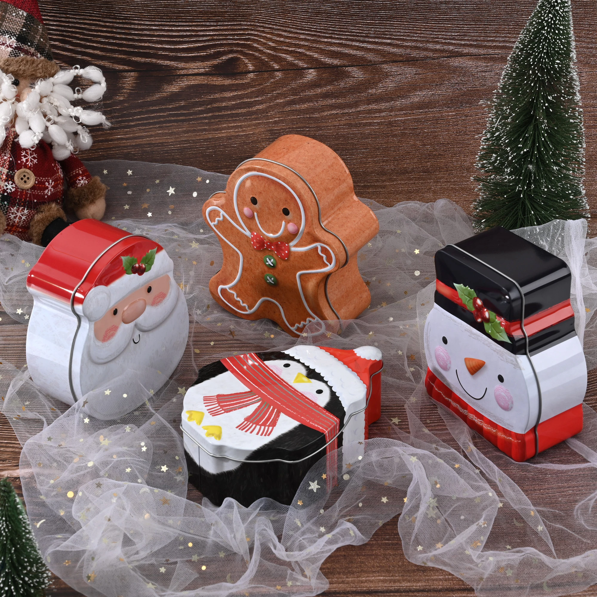 Santa Gift Box-Cartoon Gingerbread Man Tinplate Candy Chocolate Box-Christmas Decorations Gift Packing Box Fast Drop Shipping