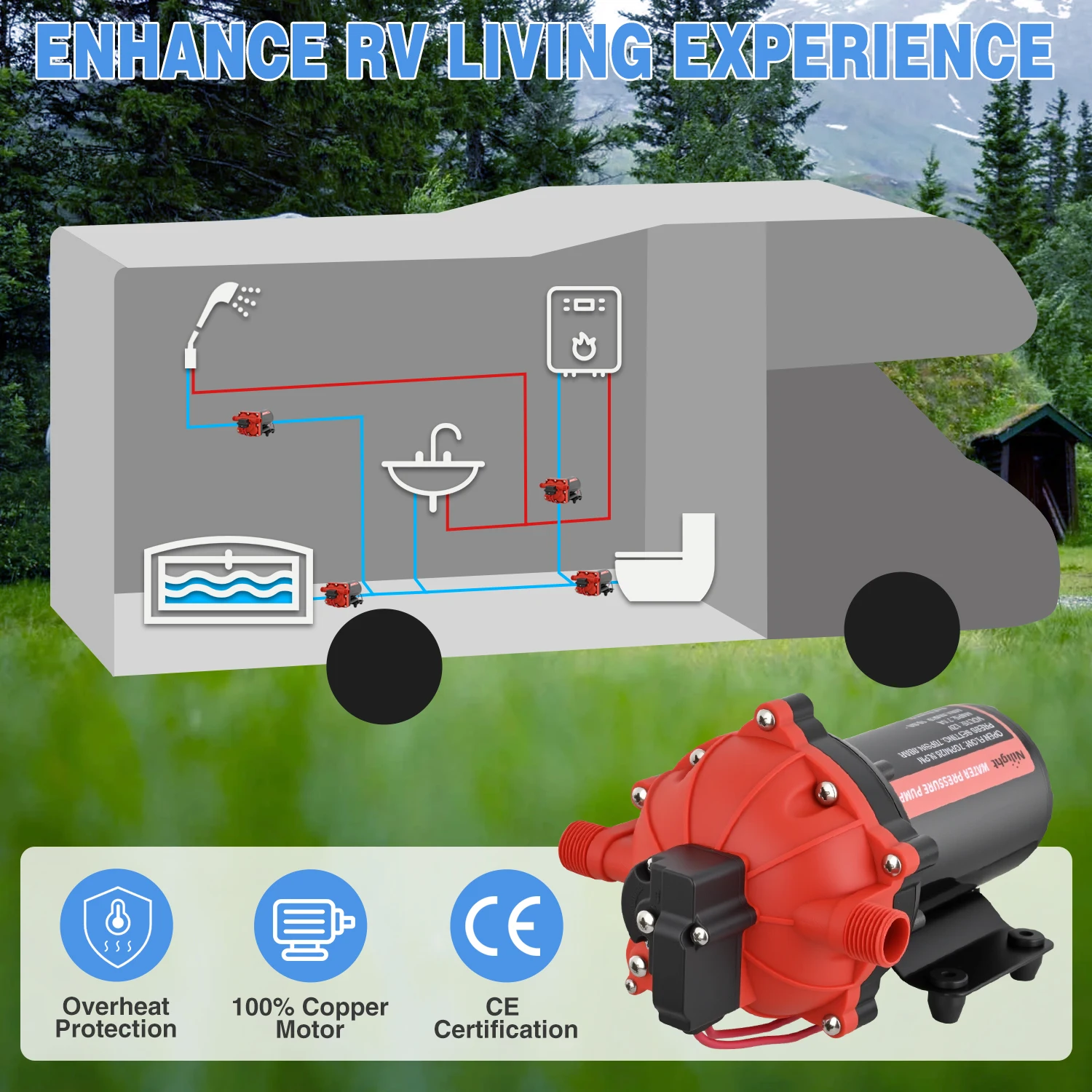 Nilight RV Water Pump 12v Camper Water Pump 7.0 GPM 70 PSI with Pressure Switch Strainer Heavy Duty Diaphragm Pump 12 Volt DC Upgrade Self-Priming Low Noice for RV Marine Yacht Caravan Camper Trailer - view 8