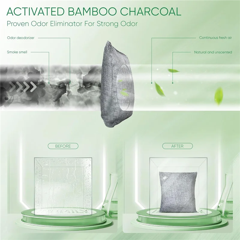 

【Best Selling】Activated Charcoal Odor Absorber Bamboo Charcoal Air Purifying 4X200g With Hooks Nature Odor Eliminator For Strong