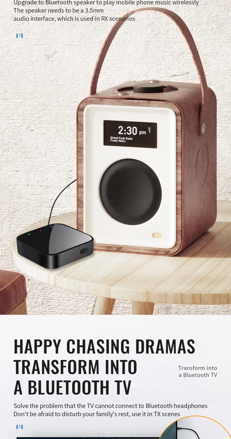 KEBIDUMEI Bluetooth 6.0 Empfänger und Sender 3,5 mm AUX Wireless Audio Adapter Bluetooth Sender für Auto PC TV Kopfhörer – Detail 5