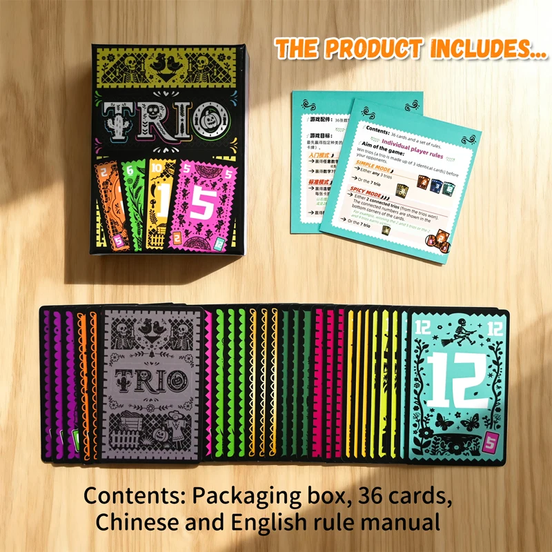 Trio Card Game Family Party Board Game Night Entertainment 3-6 Players Search for Three Matching Cards Strategic Toys Gifts