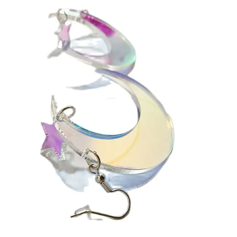 KUGUYS Star Moon Drop Earrings for Women Acrylic Iridescence Dangle Earring Trendy Jewellery