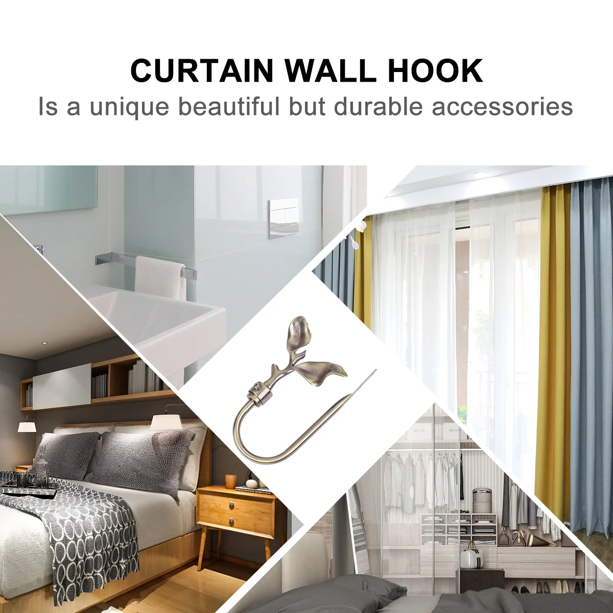 

Curtain Tieback Wall Hook Metal Holder Decorative Rustic Leaf Design Curtain Buckle Holdback Hooks for Curtains Coats Keys