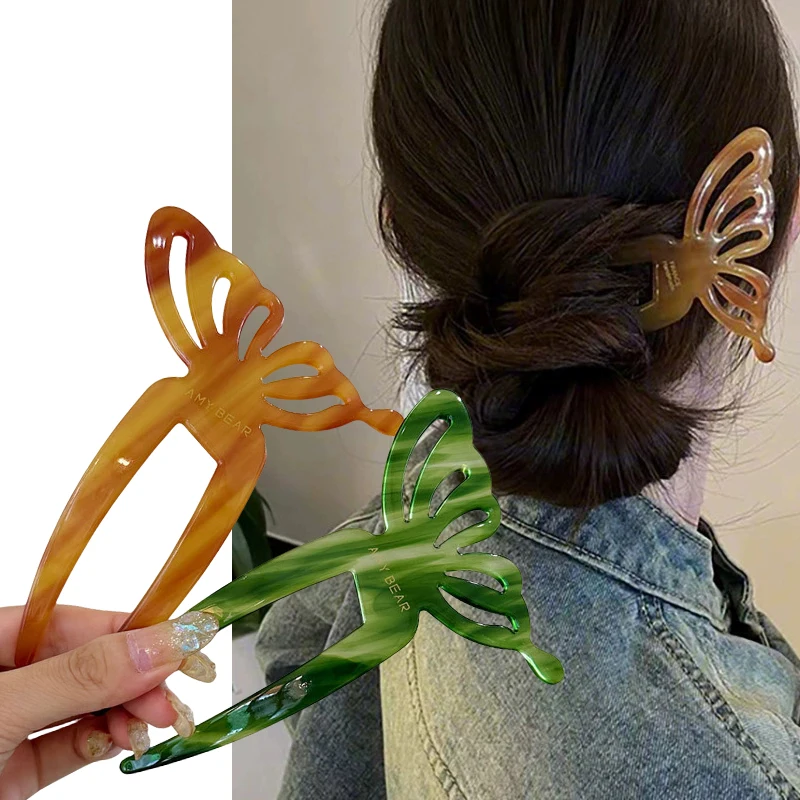Elegante ácido acético borboleta em forma de u varas de cabelo coque grampos de cabelo para mulheres meninas garfos de cabelo penteado acessórios de cabelo headwear