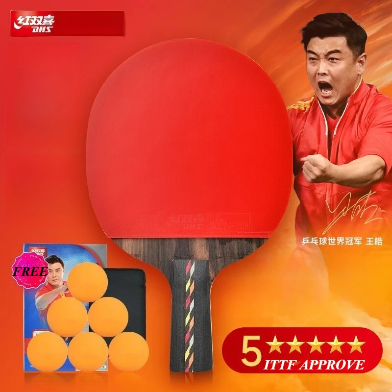 DHS 5-Star Table Tennis Racket Hurricane 3 with Bag 5 Wood 2 ALC Offensive Ping Pong Bat Racquet Sports Table Tennis Equipment