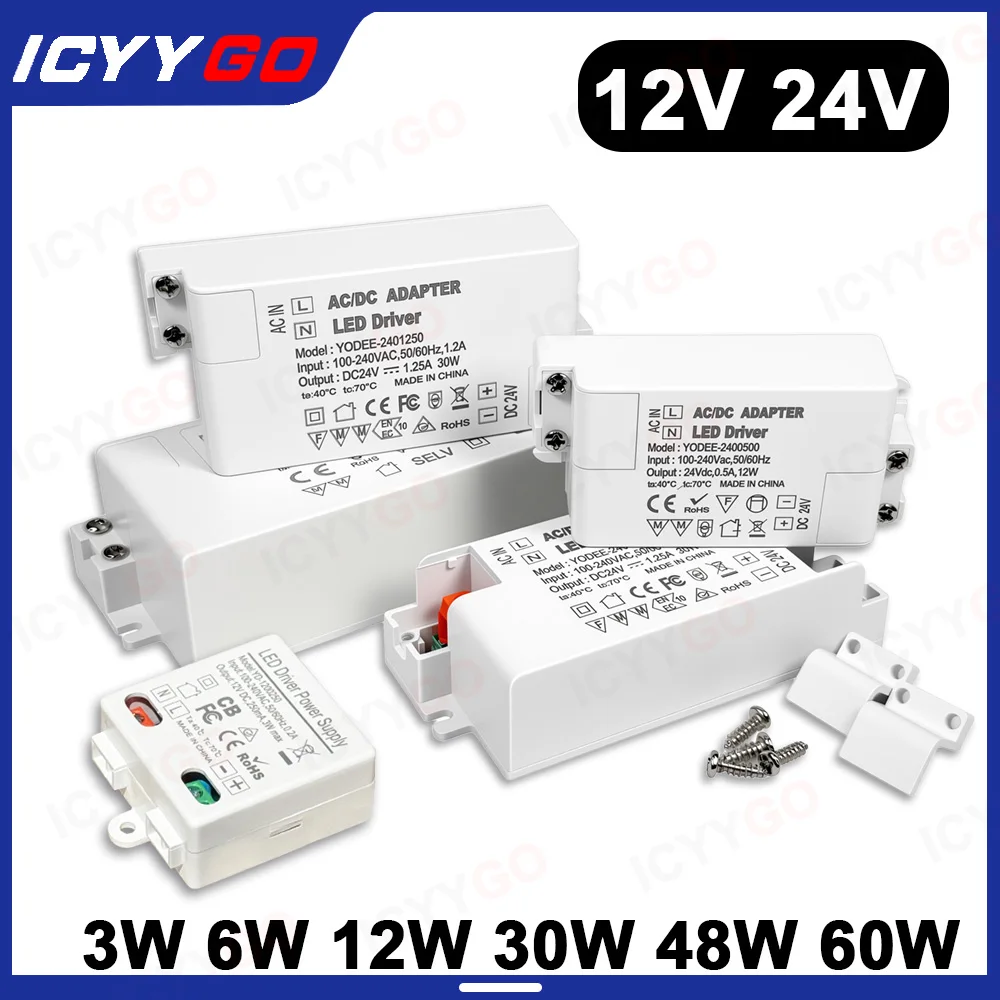 Фото Transformadores de iluminação DC5V 12V 24V 3W 6W 10W 12W 24W 36W 60W, drivers de potência LED 500mA 1000mA 2A 3A 5A, adequados para fitas LED.