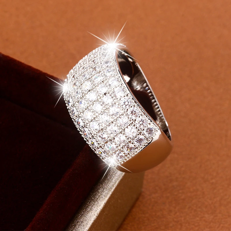 

New Luxury 925 Sterling Silver Plated Ring for Women Fashion Sparkling Cubic Zirconia Crystal Wedding Engagement Party Jewelry