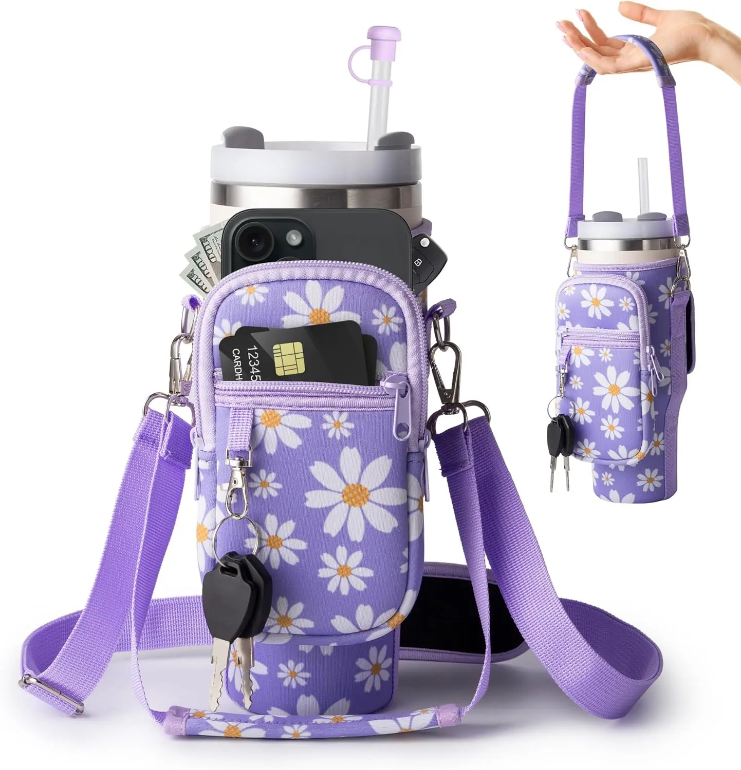

Universal Water Bottle Carrier Bag with Phone Pocket for 16-40oz