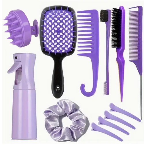 12pcs/set Detangling Hair Brush Curly Hair Curved Rat Tail Comb Set Untangle Hair Brush Salon Professional Hairdressing Tools