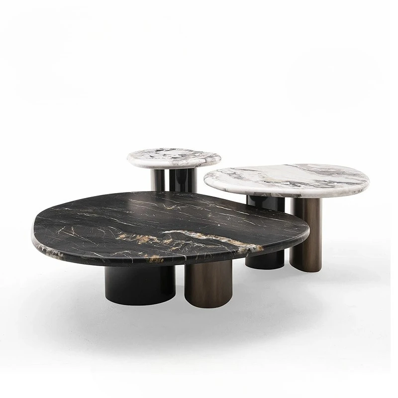 

Marble solid wood size round coffee table living room household side small coffee table