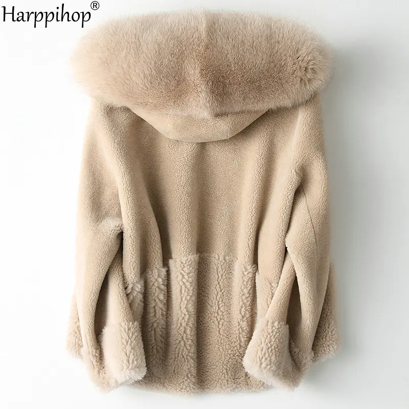 Harppihop Real sheep fur coat jacket overcoat women\'s winter warm genuine fur coats overcoat