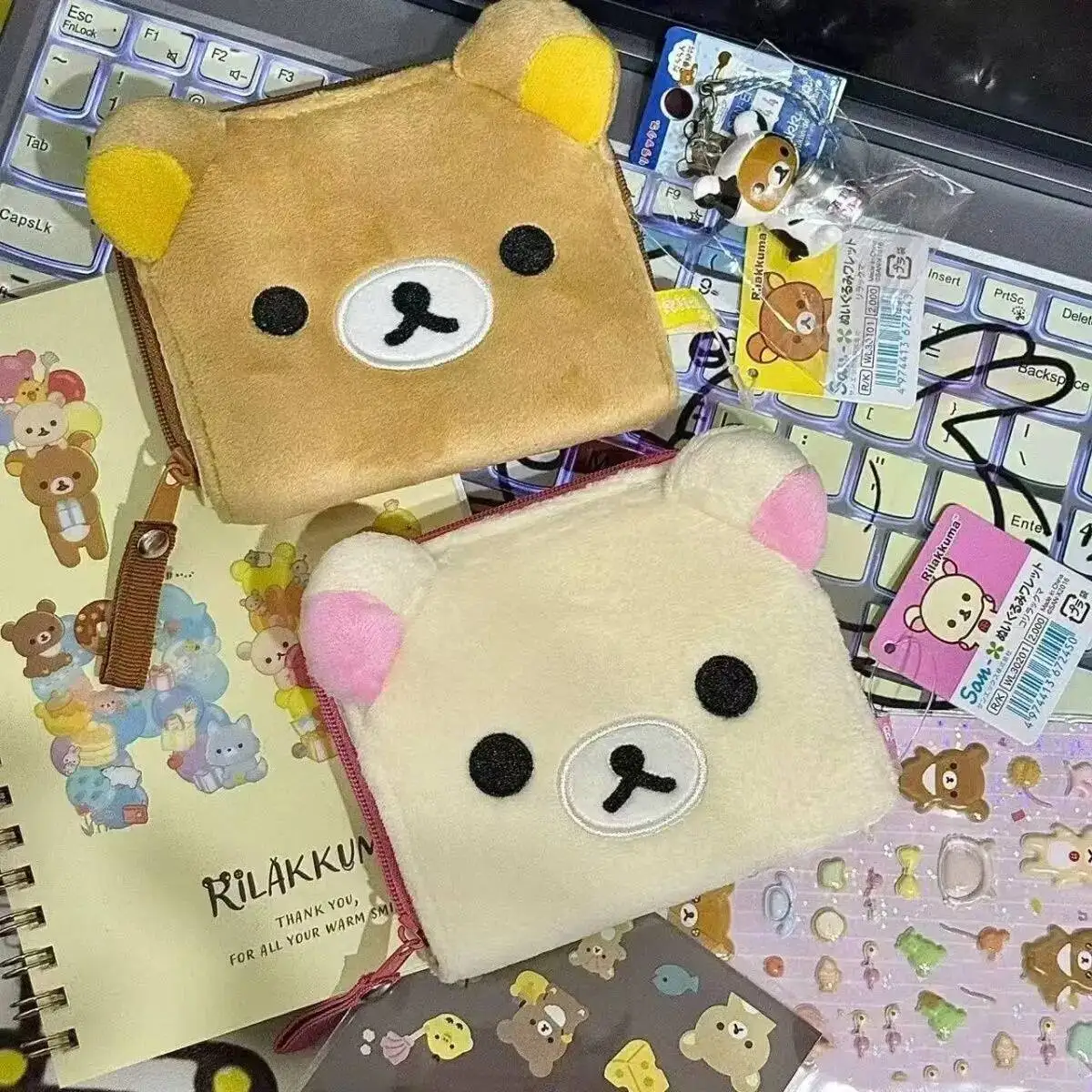 

Милый плюшевый кошелек-монетница Rilakkuma: мультяшный короткий кошелек с медведем для женщин и девочек, плюшевая сумка для хранения, зажим для денег, подарок