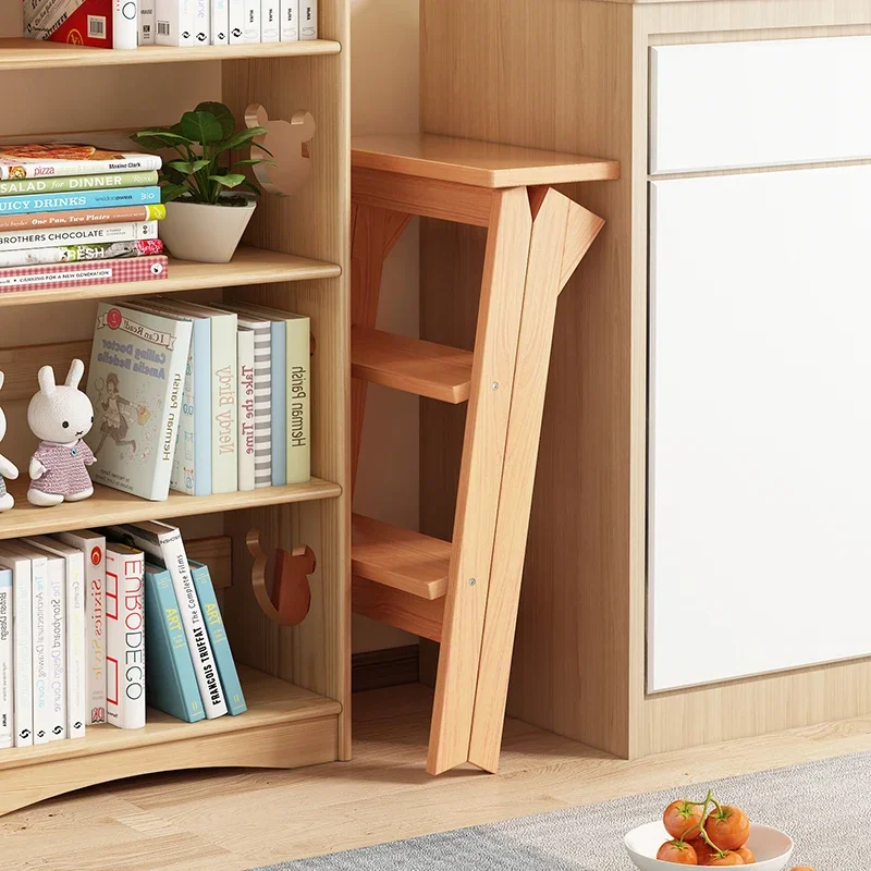 Bamboo Ladder Stool Home Kitchen Folding Ladder Chair Multi-functional Pedal Bar Stool Three-step Ladder Indoor Flower Rack