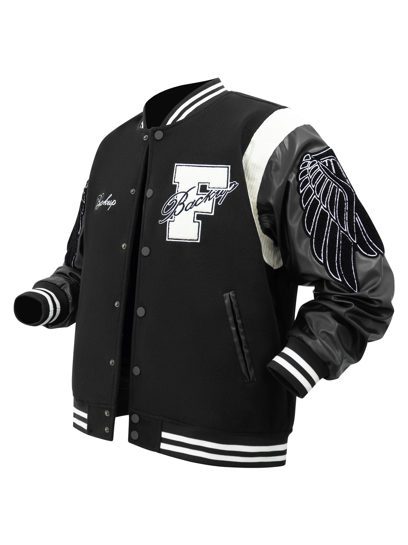 Men's Vintage Letter Jacket With Double-wing Embroidery Leather Patchwork Baseball Bomber Jackets Streetwear For Autumn&Winter