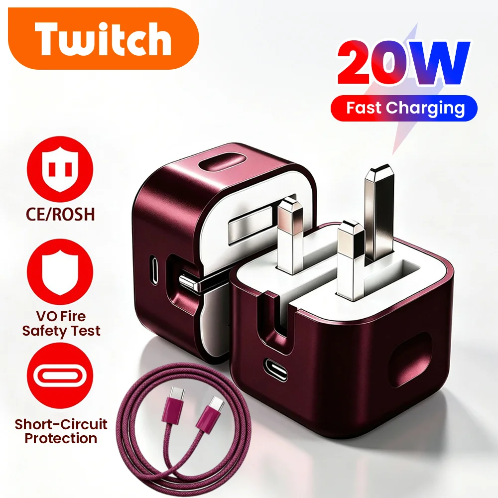 شاحن سريع جدًا من نوع PD20W Type C، قابل للطي، للهواتف المحمولة، متوافق مع هواتف iPhone Duo 18 و17 وSamsung وPOCO، مع قابس كهربائي بريطاني/أمريكي/أوروبي، ملحقات هواتف.