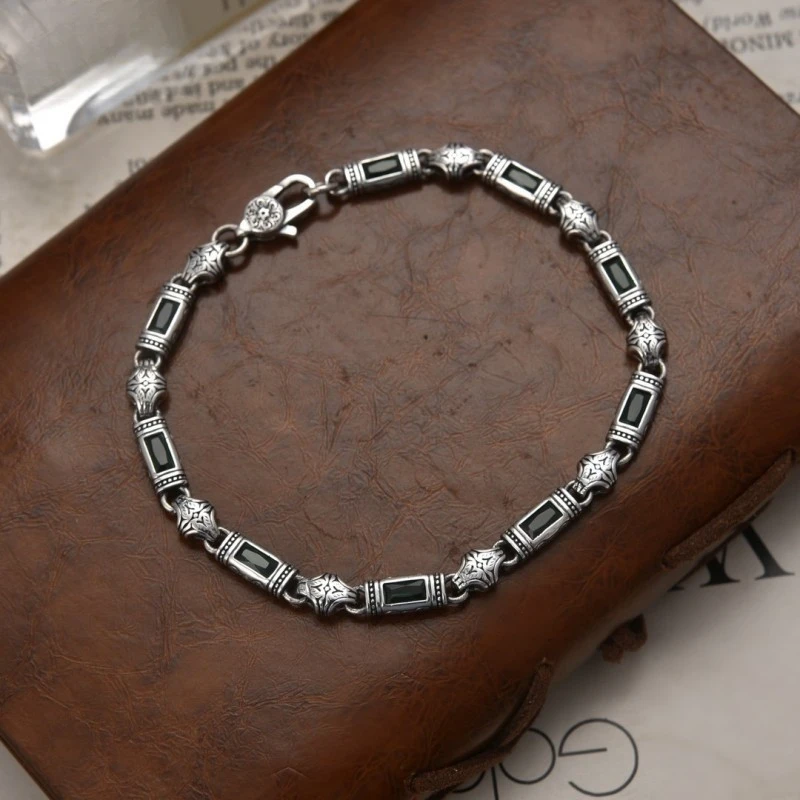 

UMQ New 5mm S925 Sterling Silver Fashion Versatile Vine Grass Pattern, Diamond Inlaid Bracelet for Men and Women