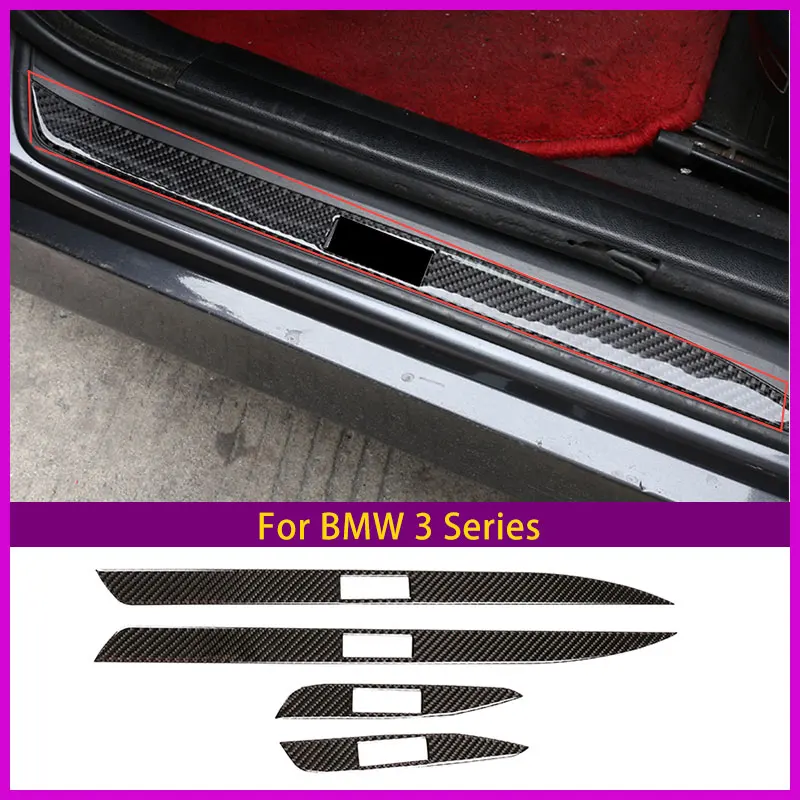 For 2005-2012 Bmw 3 Series E90 Car External Door Sill Protection Decoration Real Carbon Fiber (Soft) Car Accessories 4-Piece Set