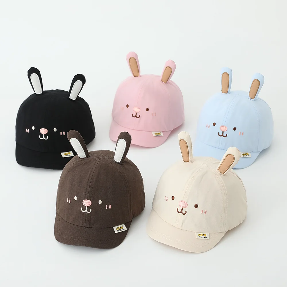 

2025 Cute Rabbit Peaked Hat Children Cartoon Duck Tongue Cap Cotton Breathable Infant Baseball Cap Outdoor Sun Visors