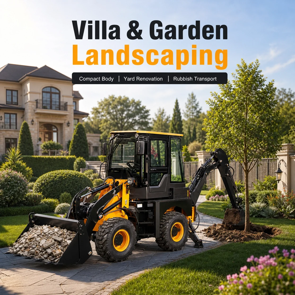 High Work Efficiency Backhoe Loader 4x4 Wheel Drive Hydraulic Dual Purpose Machine For Garden Renovation Sand Loading Land