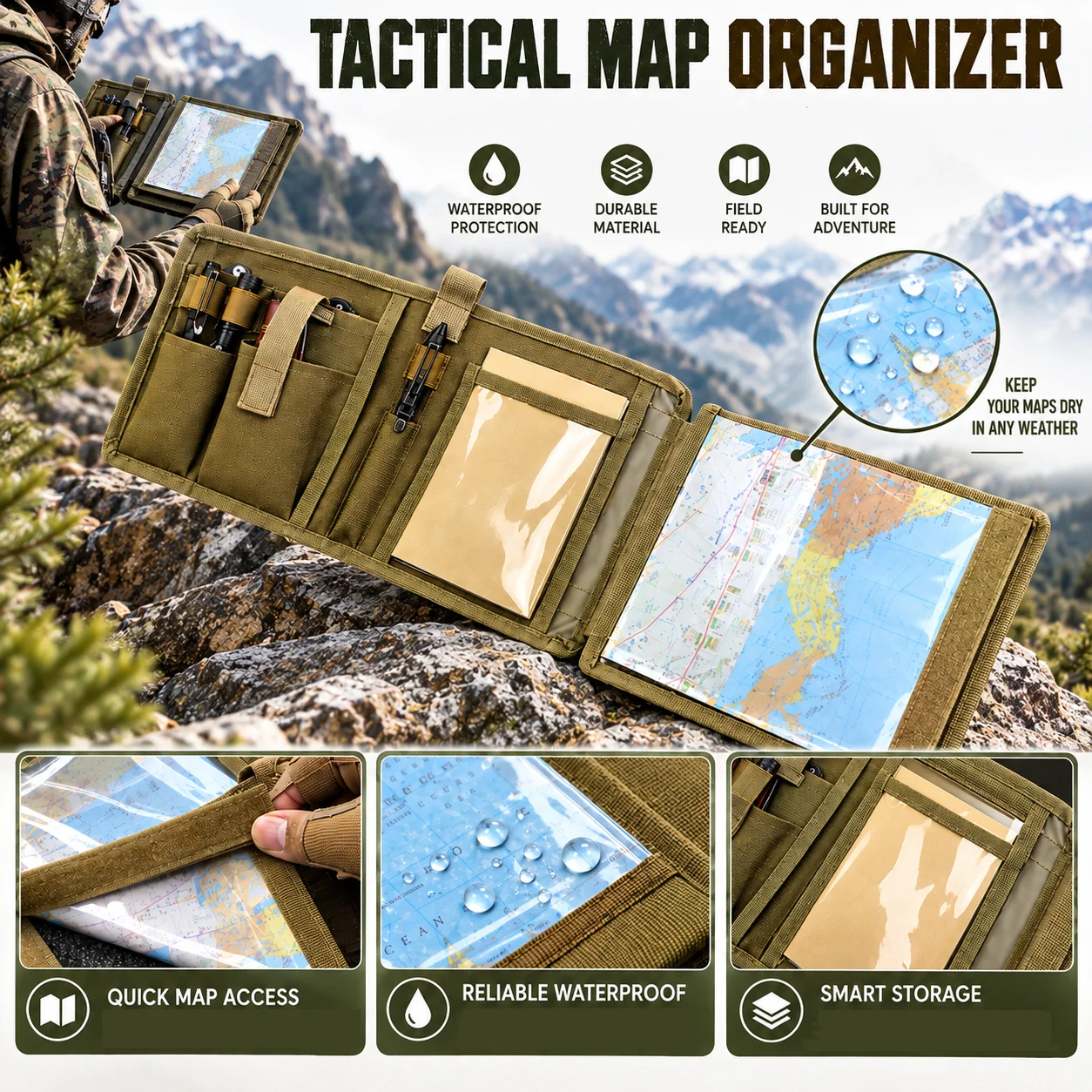 Outdoor Hunting Maps - Tactical Map Storage Bag Foldable Map