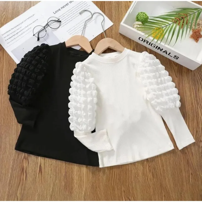 

Girls Bottoming Shirt baby Long-sleeved Tees Children Puff Sleeve T-shirt Kids Round Collar Tops Spring Autumn