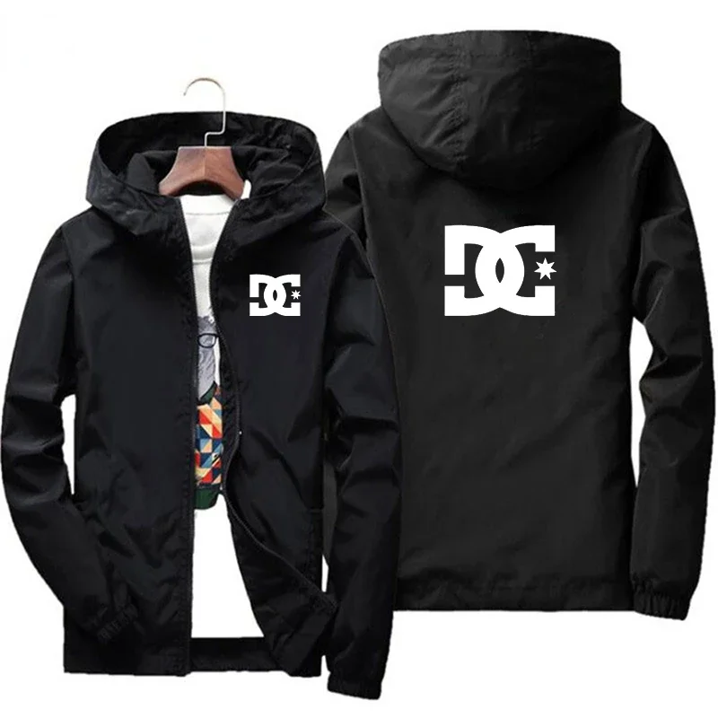 2026 Fashion Spring Autumn Men Windproof Water Resistant Printed Zipper Hooded Jacket Casual Sport Top