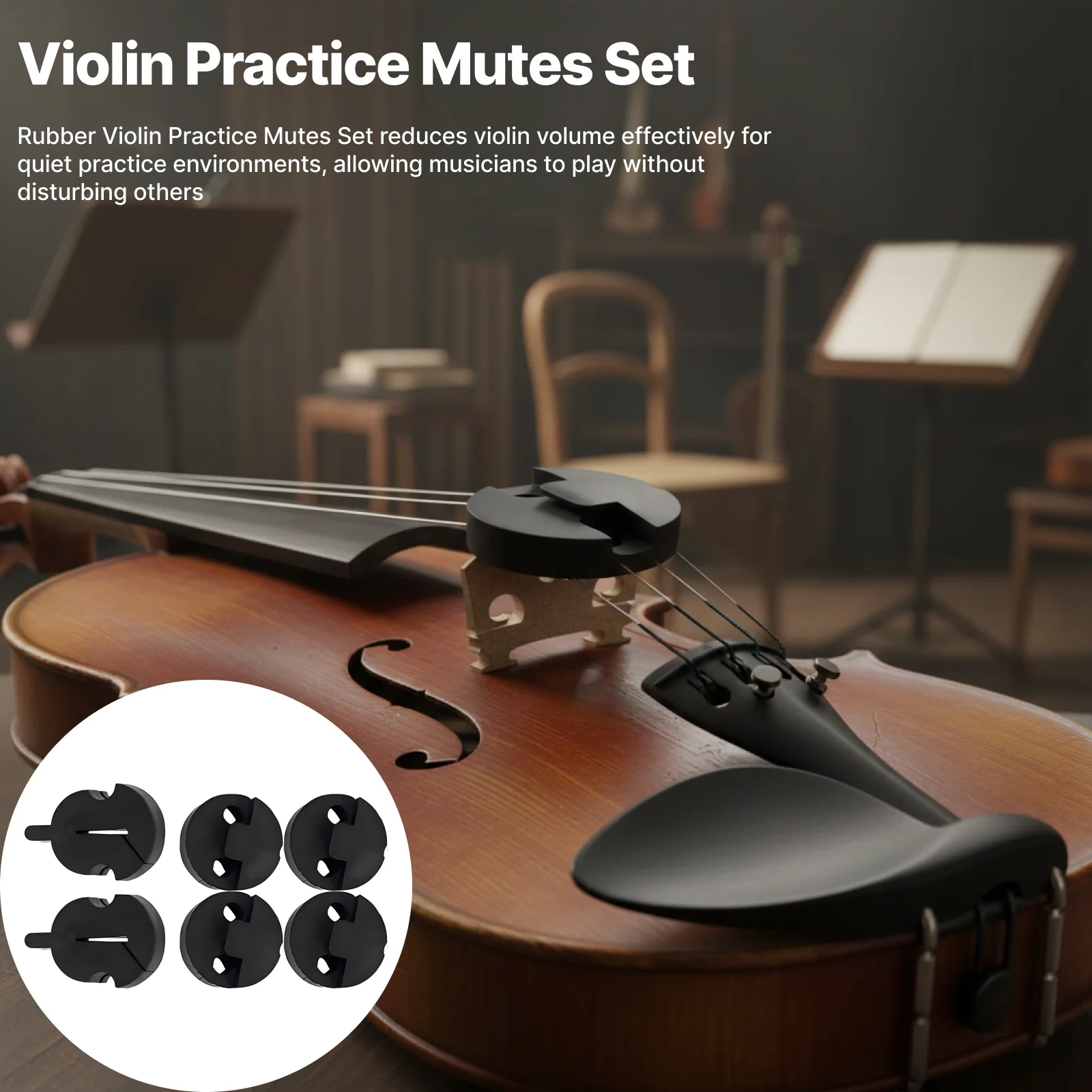 Portable Violin Mute Rubber Practice Accessory Noise Reduction Musical Parts Set for Dorm Room Night Practice Supplies