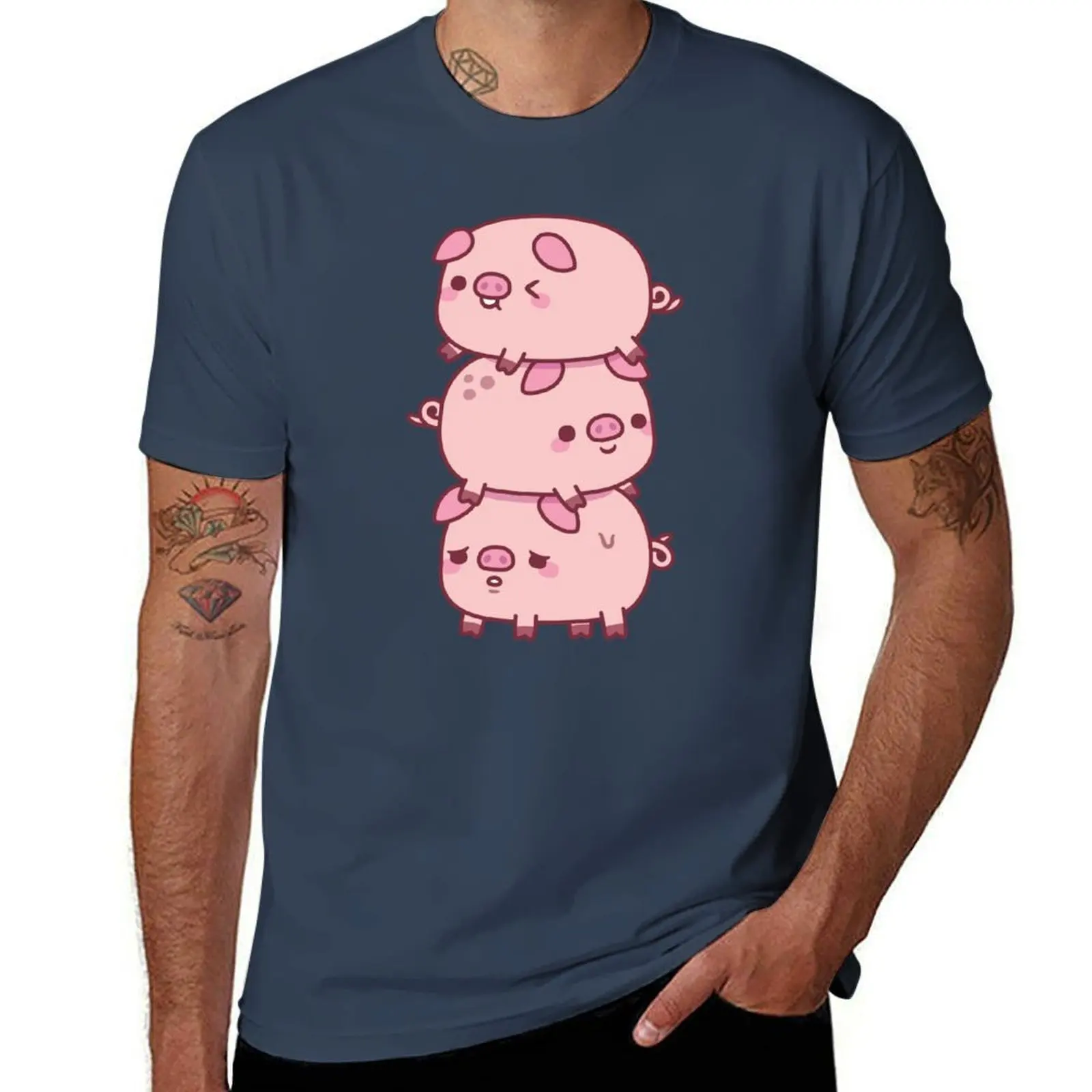 

Cute Three Little Pigs Stacked Together Funny T-Shirt t shirt man designer men t shirt cotton 100% T-Shirt