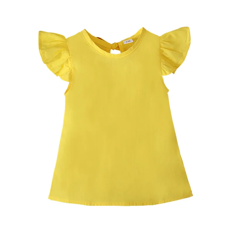 

Kid Girl Dress Ruffle Sleeve Solid Baby T-shirt Dresses Clothes Princess Party Ball Pagent Outfit Children Casual Blouse A631