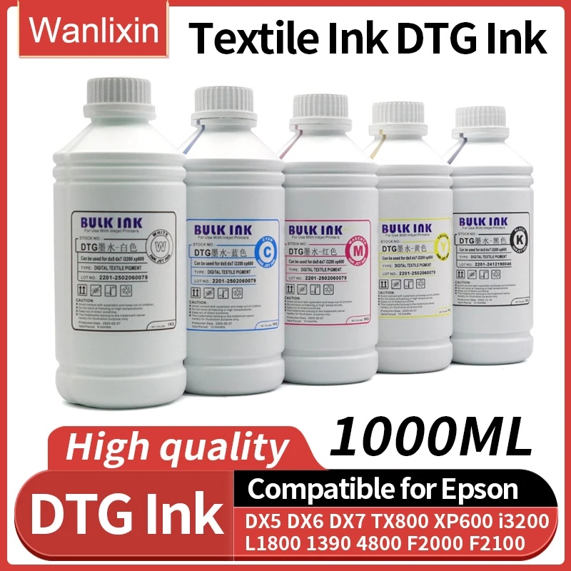 Encre DTG 1000ml pour imprimante Epson L1800 1390 R1900 R3000 9600 4800 F2000 F2100, pour vêtement Textile DX5 DX6 DX7 TX800 I3200
