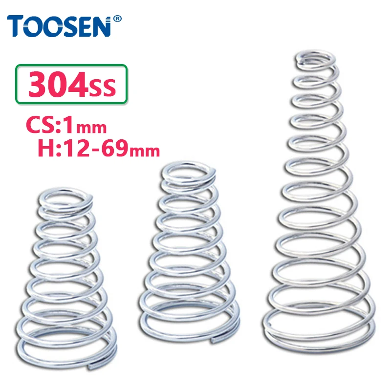 304 Stainless Steel Tower Spring Conical Compression Spring Pressure Spring Wire Diameter: 1mm Height: 12-69mm