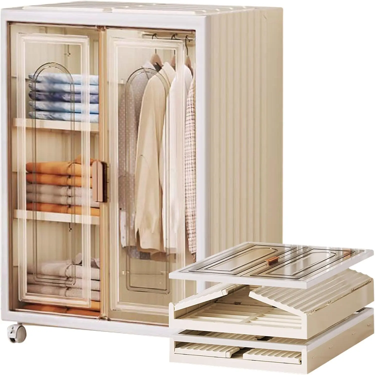Traditional 4-Cube Stackable Adult Portable Plastic Wardrobe Foldable 4 Shelves Storage Cabinet Bedroom Hanging Clothes Home