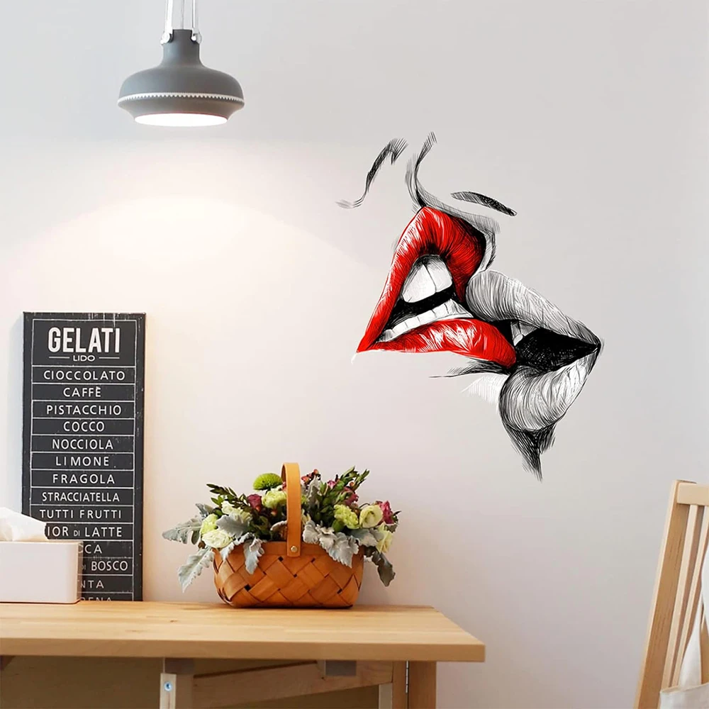 Modern Sexy Red Lips Kiss Wall Sticker Bedroom Living Room Couple Wedding Party Wall Decal Marriage Home Decor