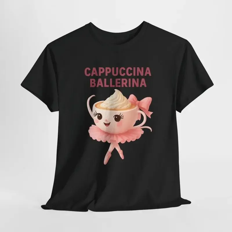 Cute Coffee Ballerina T Shirt Kawaii Cappuccino Vintage Cartoon Funny Lover Bartender Dance