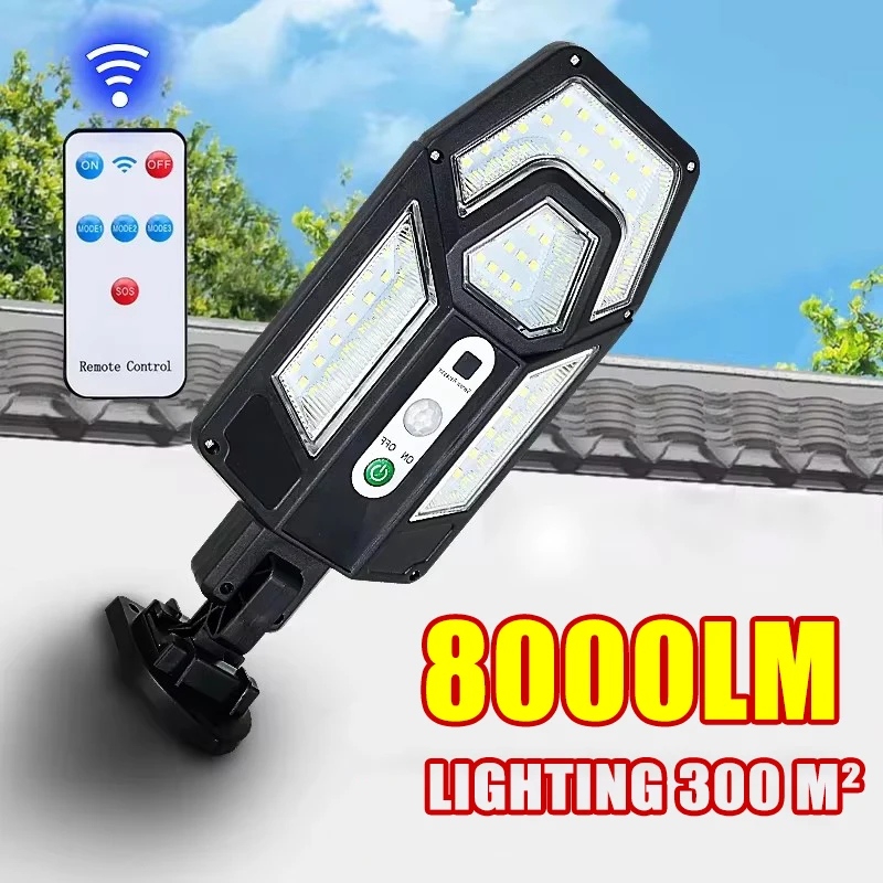 NEW 8000LM Outdoor Solar Lamps Motion Sensor Solar Lights Sunlight Power Street Wall Light IP65 Waterproof External Solar Lamp