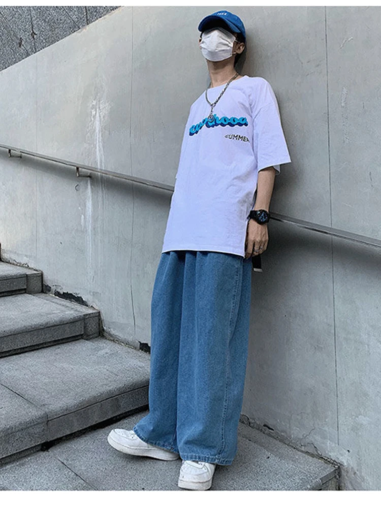 New Spring Men Korean Fashion Jeans men Streetwear Hip Hop Baggy Denim Trousers Straight Wide Leg cargo Pants pantalon homme