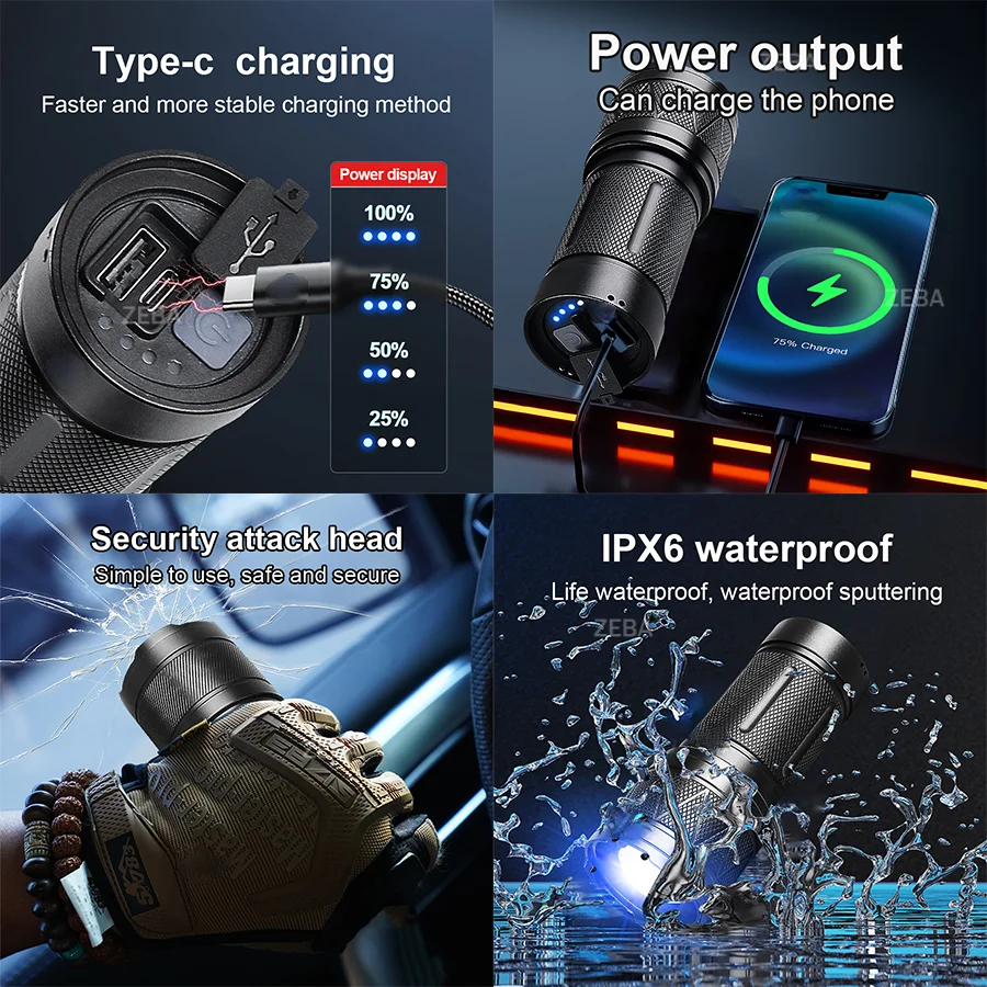 

High Power 15000mAh LED Flashlight USB Rechargeable Flashlights Powerful Long Range 4500M Tactical Torch Camping Fishing Lantern