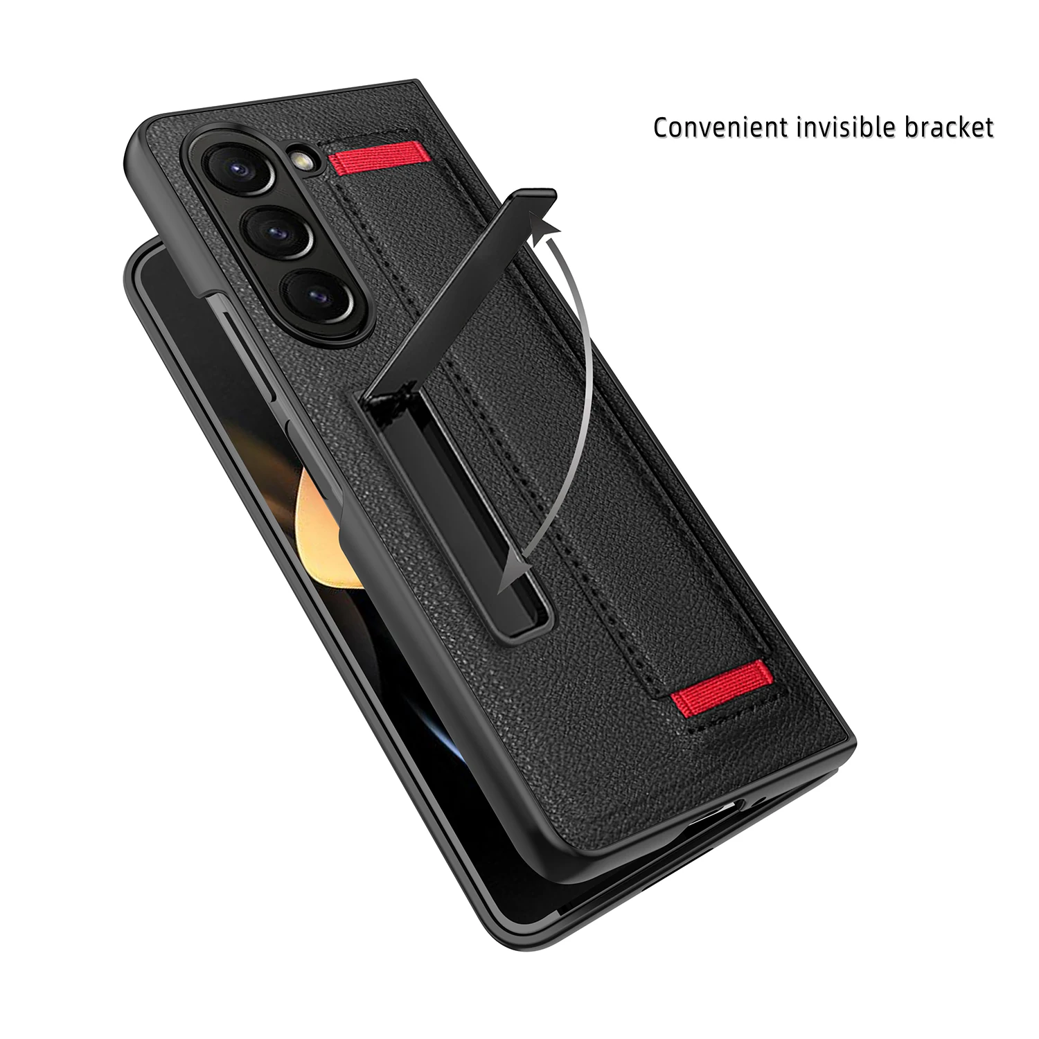 For Samsung Galaxy Z Fold 5 Case Wrist Strap Bracket Leather Strap Hinge With Tempered Film Folding Shockproof Cover Accessories
