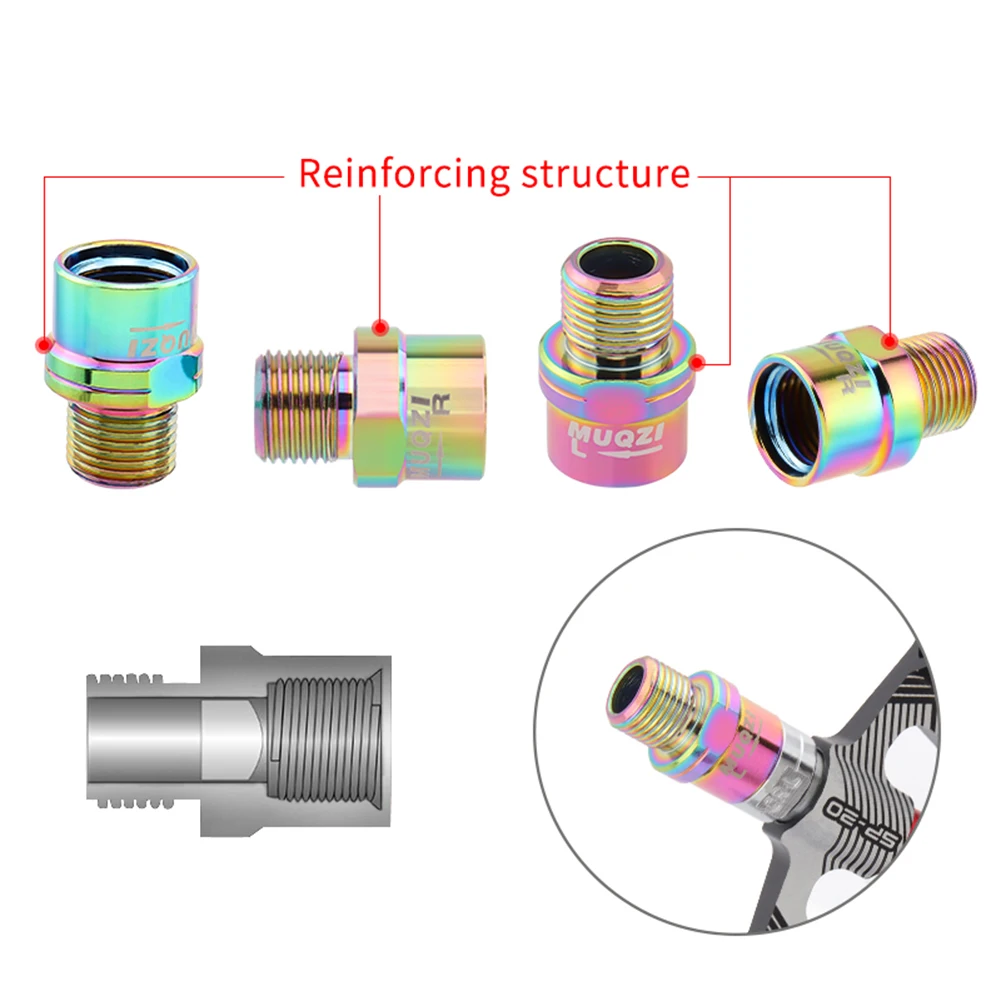 MUQZI Bike Pedals Adapters Spacers Wear Resistant Bike Pedal Extension Bolts Spacers Anti Corrosion Left Right Signs