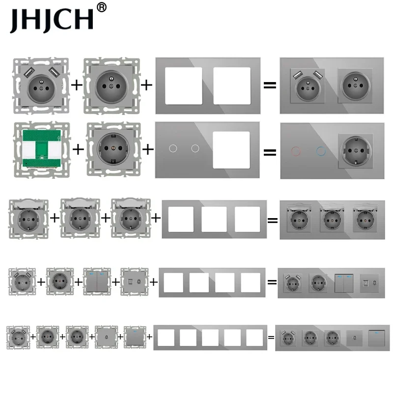 novski wall-mounted module diy European standard gray glass panel power socket switch button function free combination