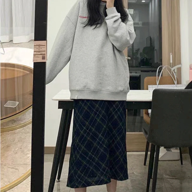 منقوشة ميدي التنانير النسائية عادية ألف خط شيك كل مباراة شارع العليا أنيقة خمر Mujer Jupe النمط الأوروبي الكلاسيكية مثير الملابس #2