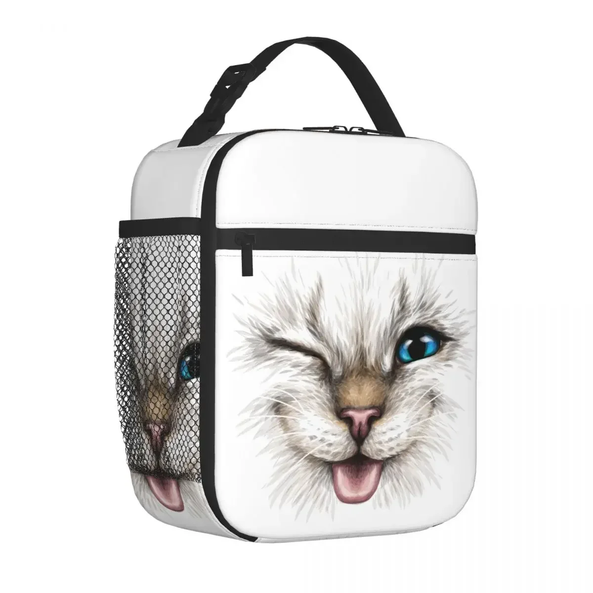 Funny Blue Eyes Cat Thermal Insulated Lunch Bag School Portable Bento Box Thermal Cooler Food Box