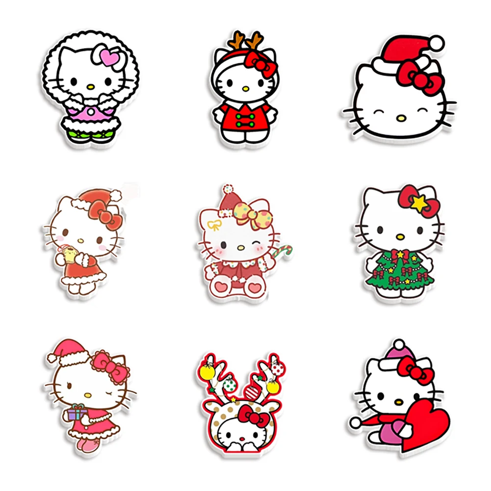 9Pcs / Set Sanrio Hello Kitty Friends Printed Resin Planar Flatback Chram Craft for Phone Case Bows Badge Pendant