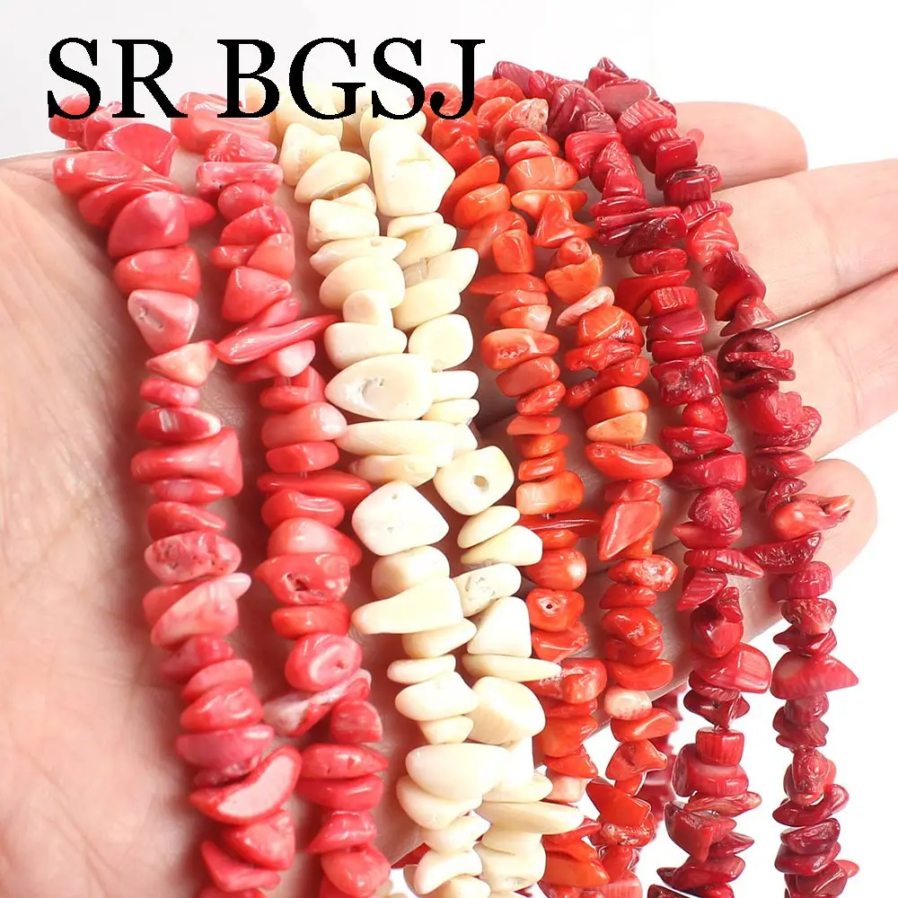 7-8mm 34inch White Pink Orange Red Freeform Natural Sea Bamboo Coral Chips DIY Beads Jewelry Making Long Strand