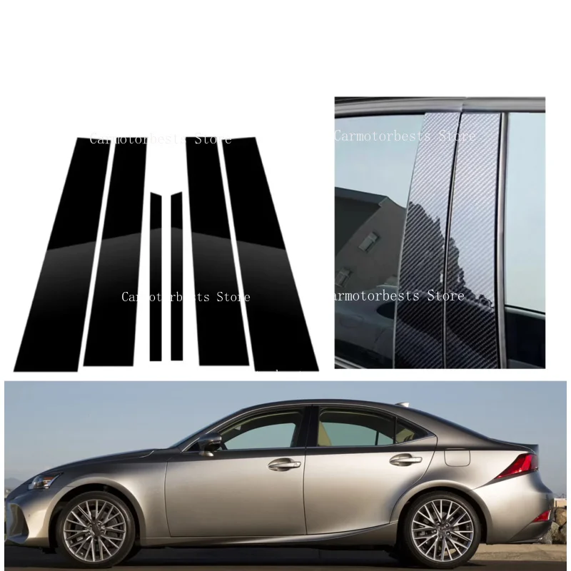 Glossy Black Pillar Post Fit For Lexus IS 200t 300 300h 350 500 F Sport XE30 2014-2024 Door Window Column BC Trim Sticker Cover