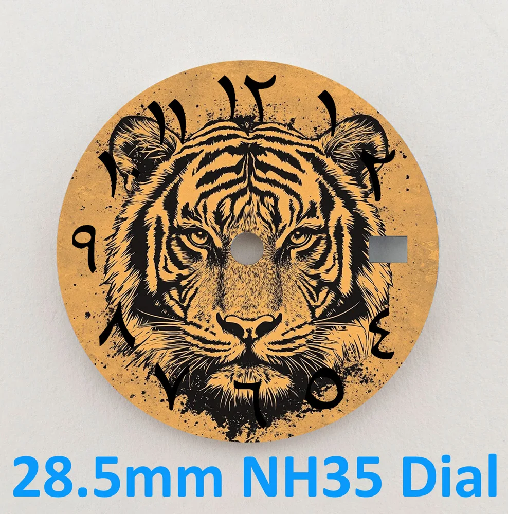 28.5mm dial nh35 dial nh36 dial tigre série numeral árabe dial de alta qualidade logotipo personalizado adequado para movimento nh35/36