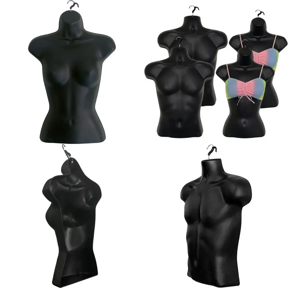 

Stackable Male & Female Black Mannequins for Clothing Display, S-M Size, with Hanging Hooks & Countertop Options