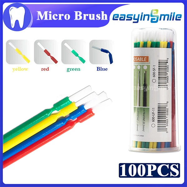 

100pcs/bottle Easyinsmile Dental Micro Applicators Brush Bendable Disposable Mixing Color