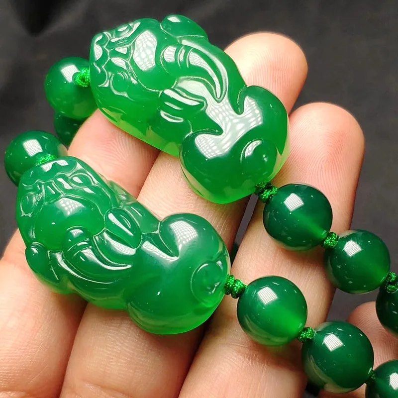 Natural Green Agate Chalcedony Beads and Brave Bracelets for Men and Women Popular Simple Bracelets Jewelry